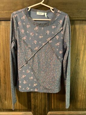 Mudd Girls' Dusty Blue Floral Patchwork Long-Sleeve Top